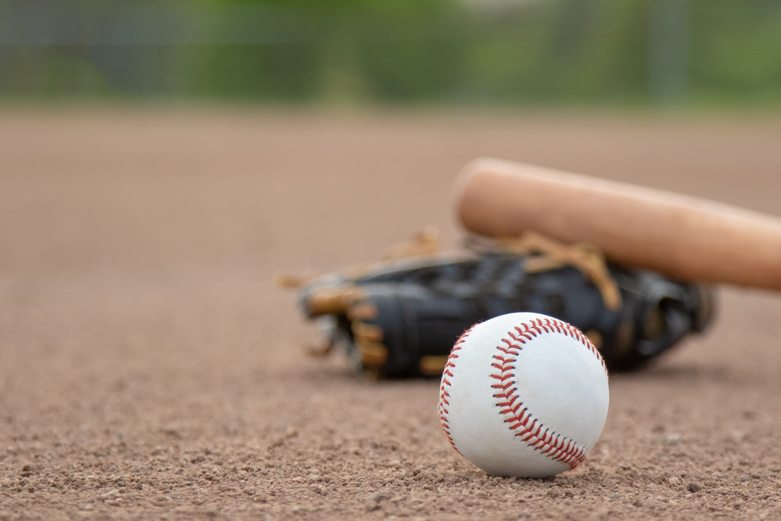 baseball gear on the infield dirt